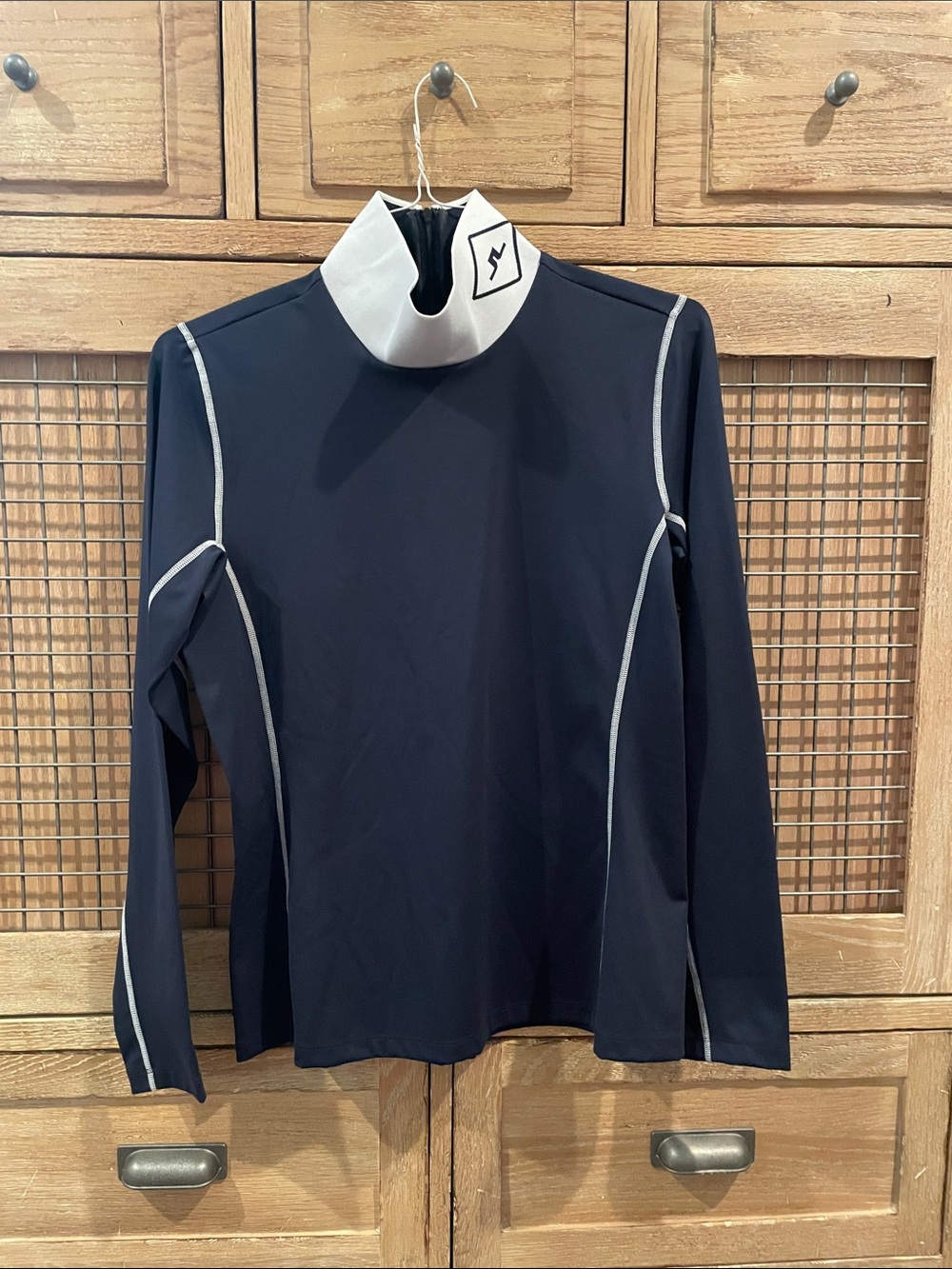 J. Lindeberg Navy Long Sleeve Athletic golf Top with White Contrast Collar